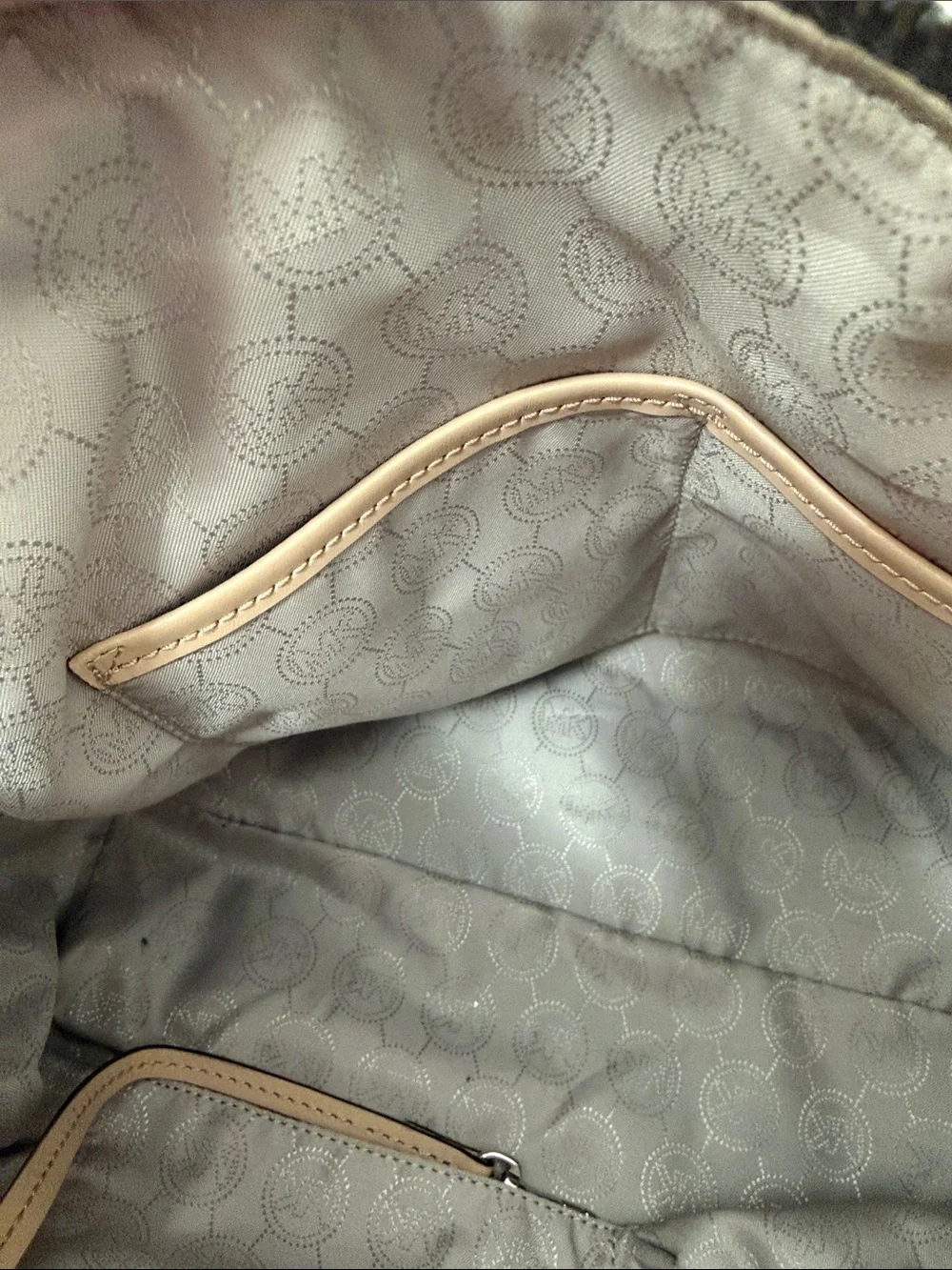 Michael Kors Metallic Silver Satchel with Cream Handles